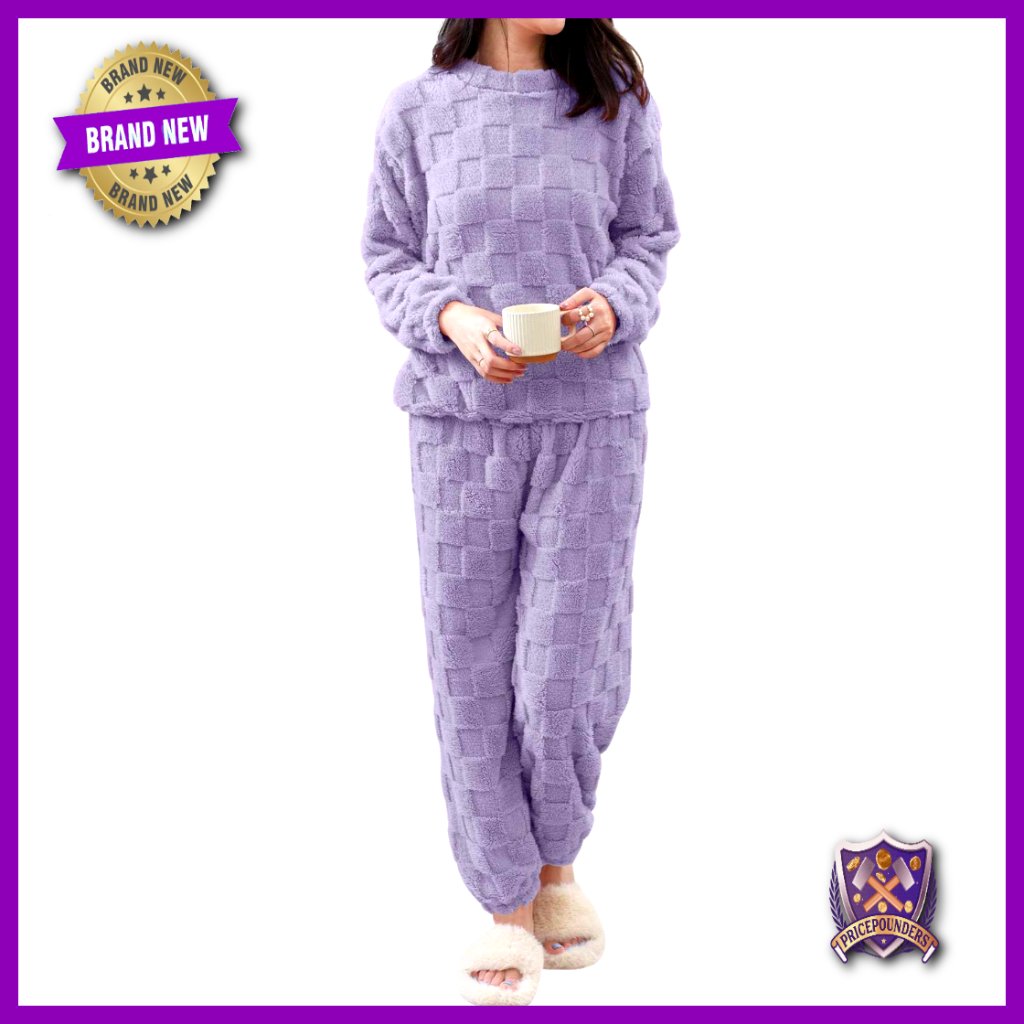 Women's Fluffy Fleece Pajama Set 2-Piece Winter Warm Sleepwear Xs